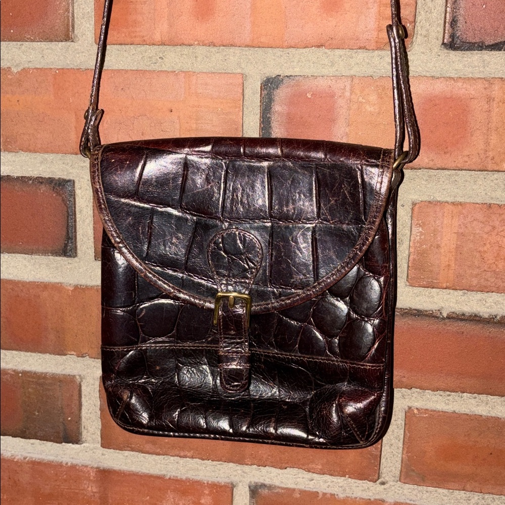 Brahmin Crossbody Bag vintageantique 1970 super rare brownred gator classic 7.5”